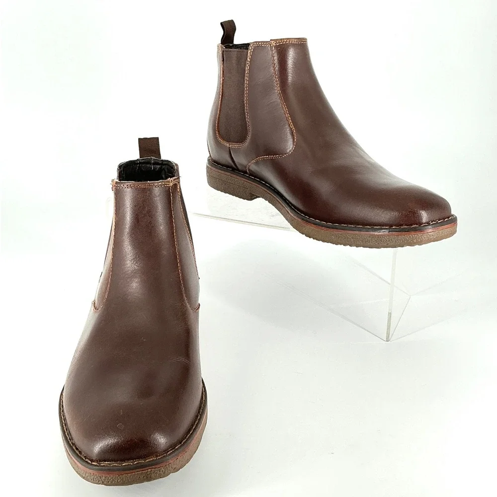 IZOD Mens Size 10.5 Brown Leather Chelsea Boots Pull On Ankle Booties